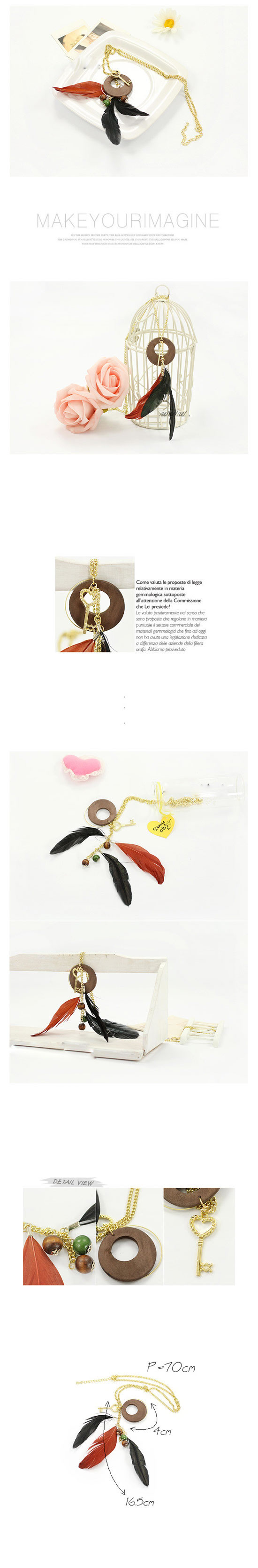 Indie red Orange Feather Key Charm Pendant Alloy Korean Necklaces,Korean Necklaces