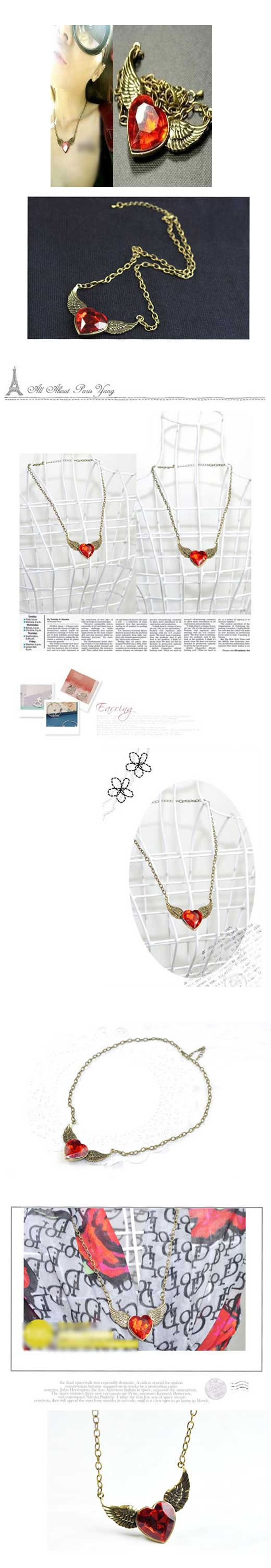 Hiking Bronze Wings With Red Heart Acrylic Korean Necklaces,Korean Necklaces