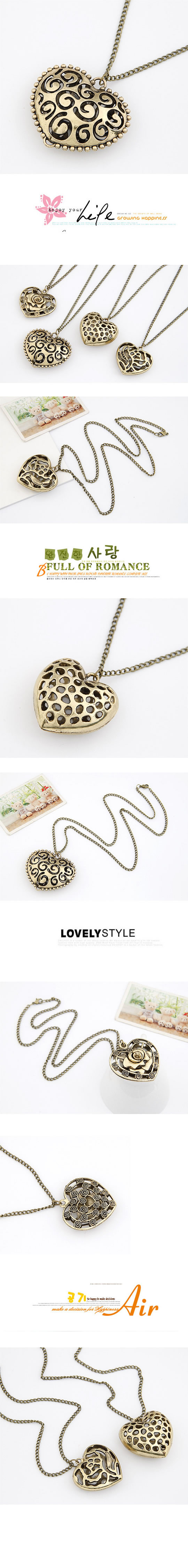 Legal Bronze Hollow Out Heart Pendant Alloy Korean Necklaces,Korean Necklaces