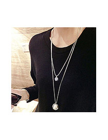 Fashion Silver Color Round Shape Decorated Double Layer Necklace