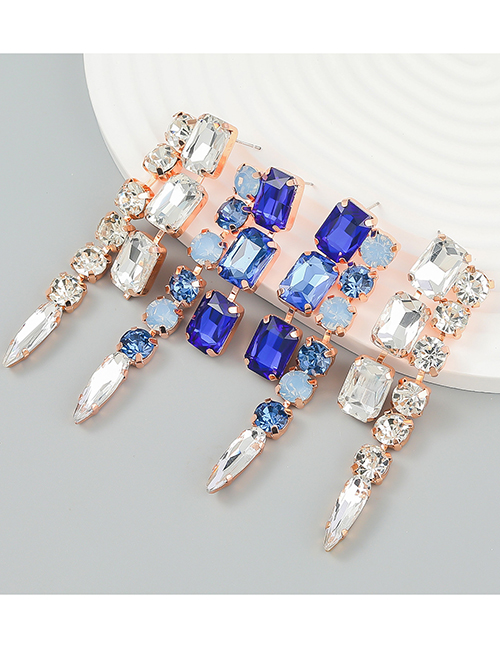 Fashion White Geometric Diamond Claw Chain Irregular Drop Earrings