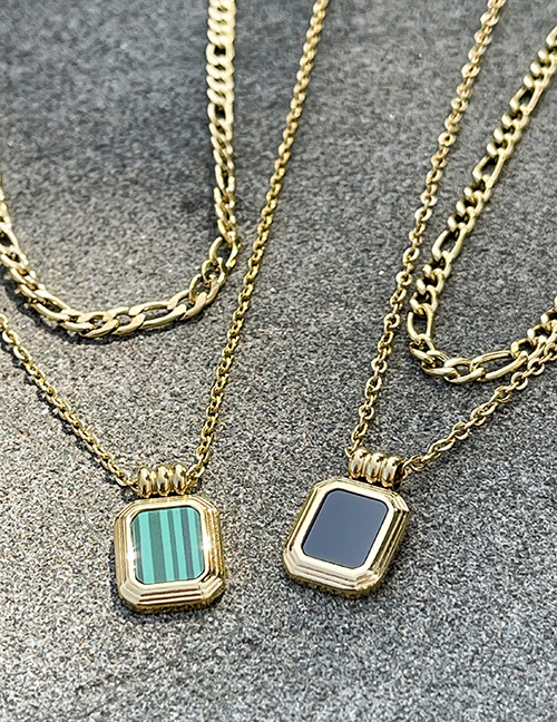 Fashion Green Geometric Square Layered Chunky Chain Necklace