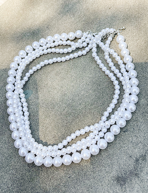 Fashion White Pearl Beaded Layered Necklace