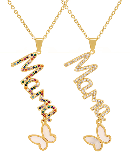 Fashion Color Bronze Zircon Alphabet Mama Shell Butterfly Pendant Necklace