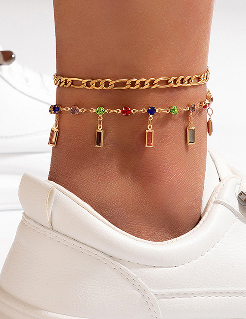 Fashion Gold Color Alloy Diamond Geometric Double Layer Anklet