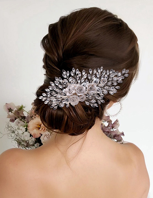 Fashion Silver Color Geometric Diamond Flower Comb