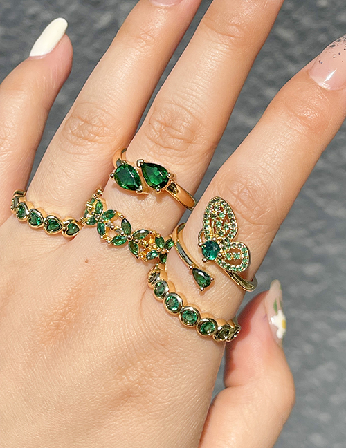 Fashion Green Bronze Zircon Butterfly Ring
