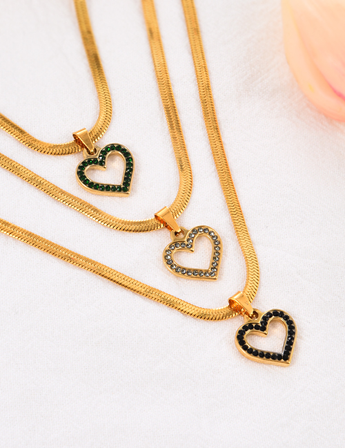 Fashion Green Titanium Steel Zircon Heart Pendant Necklace