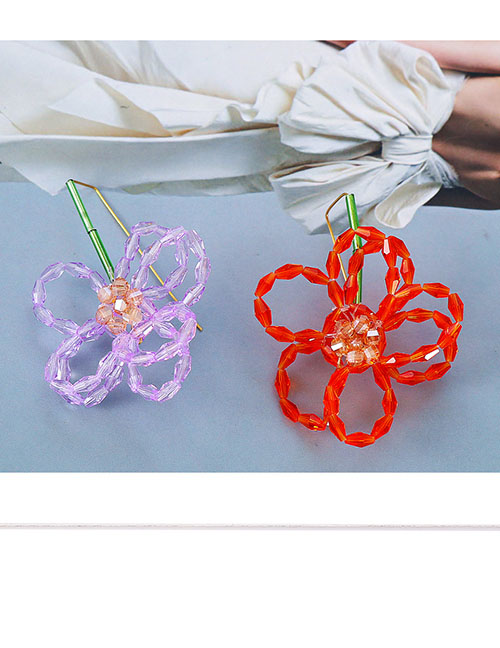Fashion Red Geometric Faceted Crystal Bead Braided Flower Stud Earrings