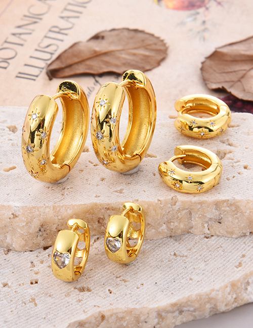 Fashion Gold Brass Set Zircon Star Earrings (large)