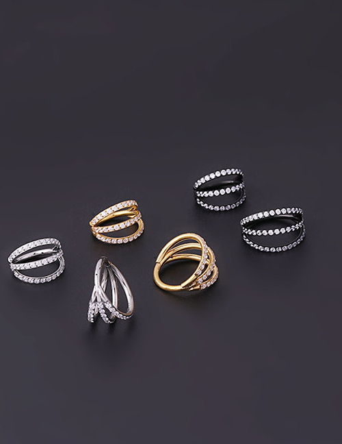 Fashion 697-steel Color 8mm Stainless Steel Three Row Zirconium Seamless Closed Pierced Nose Ring