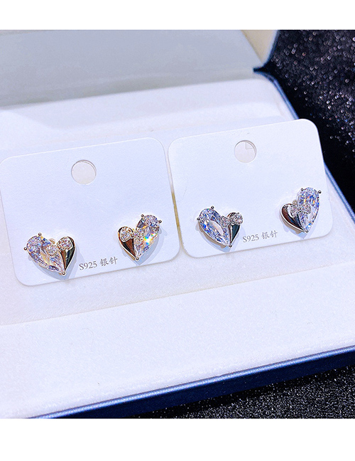 Fashion Gold Color Copper Inlaid Zirconia Bow Heart Stud Earrings