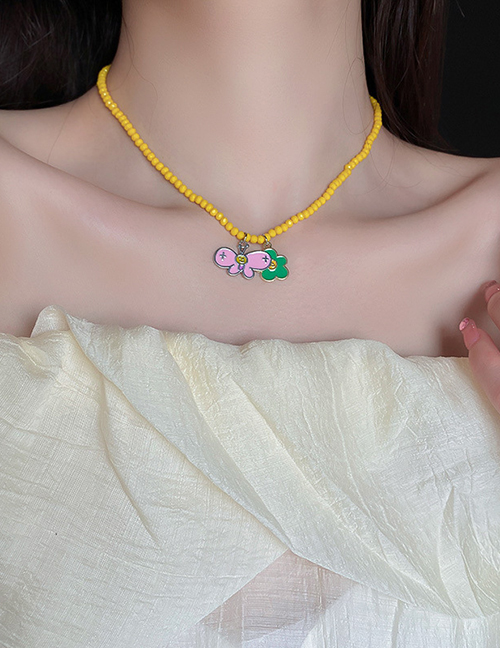 Fashion Yellow Geometric Beaded Butterfly Flower Necklace