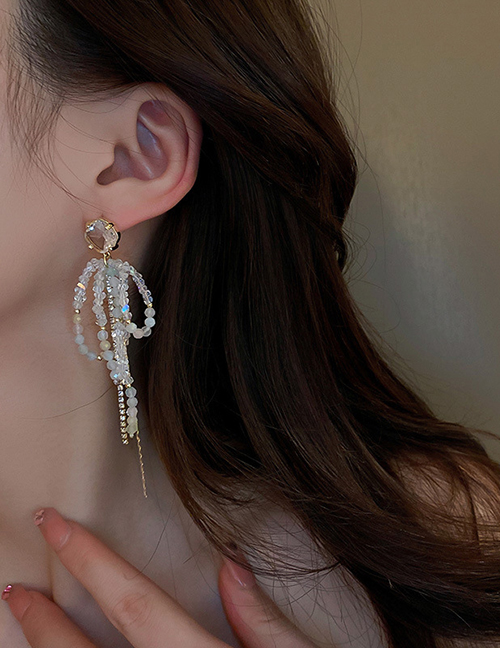 Fashion Gold Geometric Diamond Crystal Bow Fringe Drop Earrings