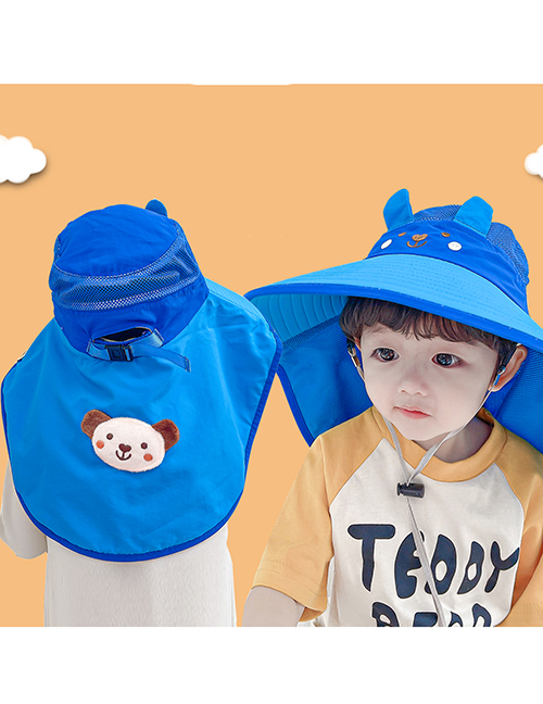 Fashion Blue And Yellow Ears 2-12 Years Old One Size Fabric Cartoon Front And Back Extended Long-brimmed Sun Hat