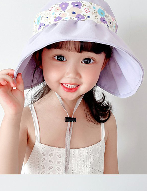 Fashion Taro-colored Broken Flowers (empty Top Hat) Suitable For Ages 2-8 Years Old Adjustable Hat Circumference (46cm-54cm) Fabric Print Large Brim Sun Hat