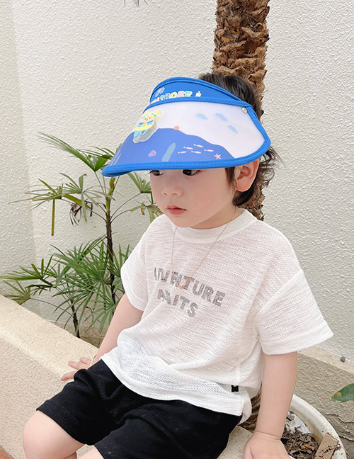 Fashion Beach Dinosaur-sky Blue (baby Blue All-match White) 2-8 Years Old Children One Size Fabric Print Big Brim Top Hat