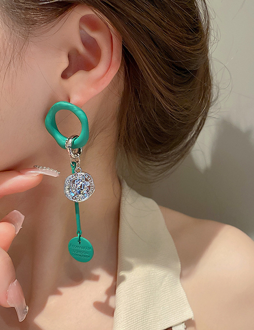 Fashion Silver Needle - Green Alloy Geometric Ring Portrait Earrings