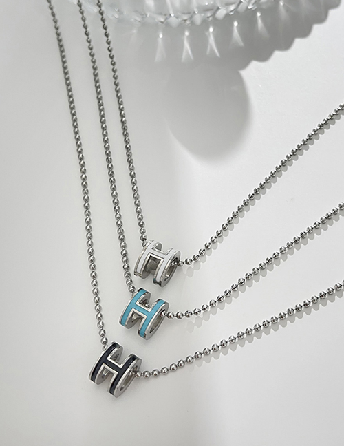 Fashion Blue Titanium Steel Drop Oil Letter H Pendant Bead Necklace