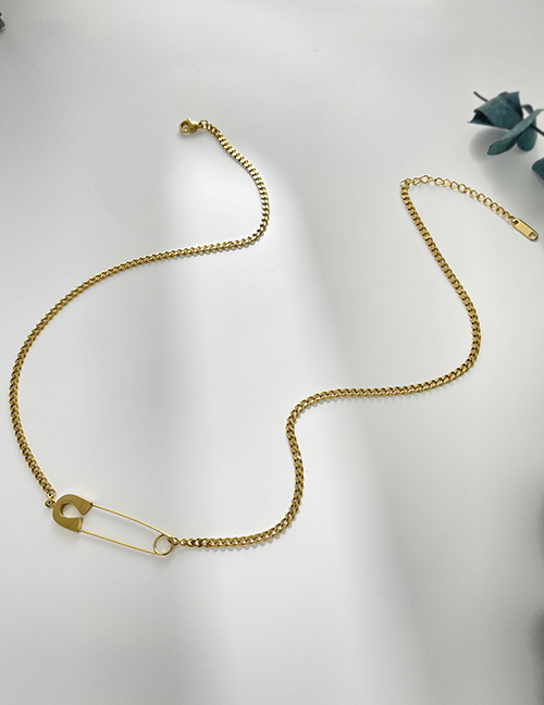 Fashion Gold Titanium Paper Clip Pendant Necklace