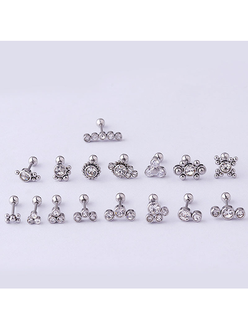 Fashion Silver 1 Titanium Steel Set Zirconium Geometric Pierced Stud Earrings