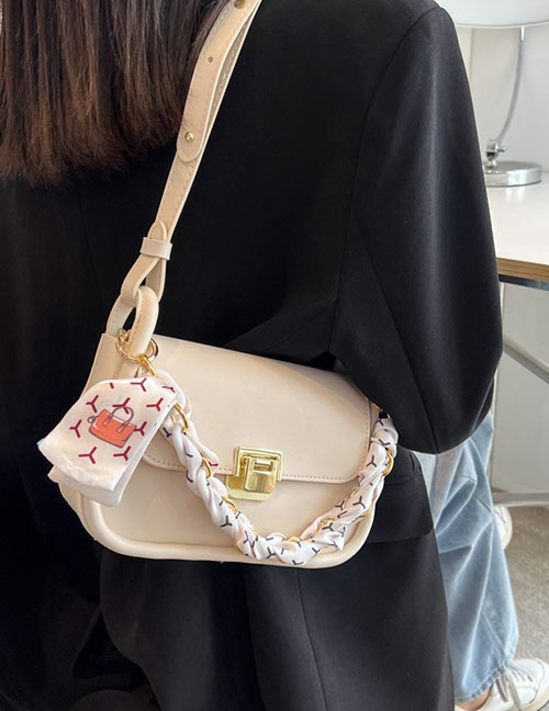 Fashion Creamy-white Pu Lock Flap Shoulder Bag