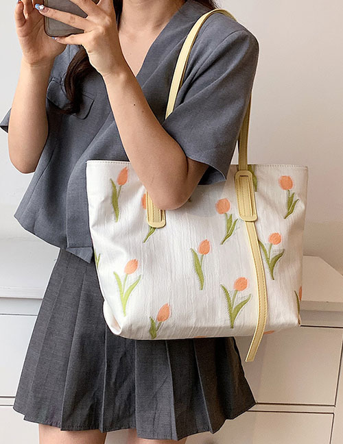 Fashion Green Pu Tulip Print Large Capacity Shoulder Bag
