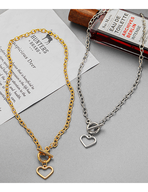 Fashion Silver Alloy Hollow Heart Ot Buckle Necklace