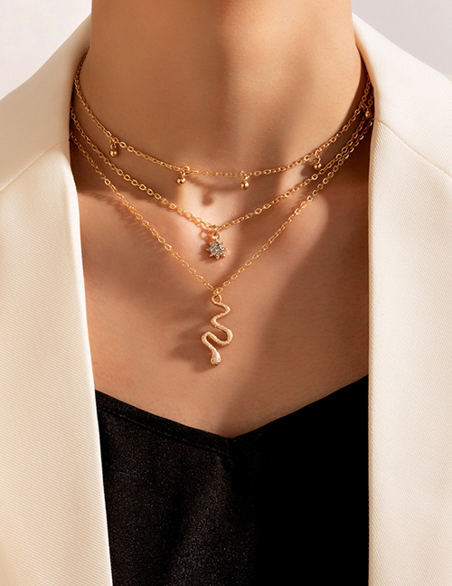 Fashion Gold Color Alloy Diamond Serpent Double Necklace
