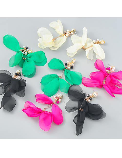 Fashion Green Fabric Pearl Flower Earrings