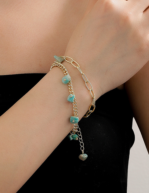 Fashion Gold Alloy Turquoise Double Chain Bracelet