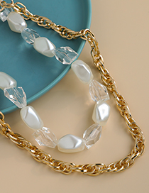 Fashion Golden Alloy Chain Geometric Pearl Resin Double Necklace
