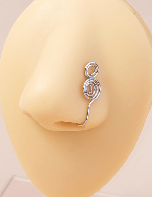 Fashion Silver Stainless Steel Winding Double Circle Piercing Nose Clip