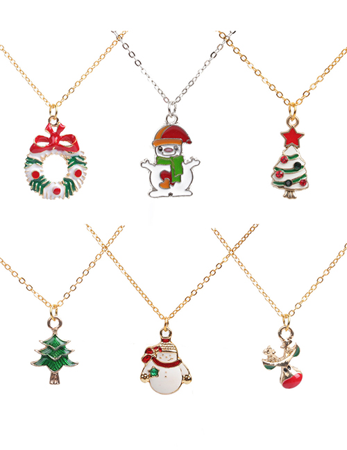 Fashion Snowman Christmas Alloy Drop Oil Snowflake Snowman Christmas Tree Necklace