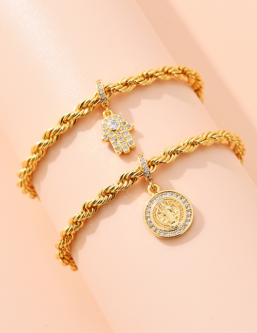 Fashion Gold Copper Inlaid Zirconium Portrait Twist Chain Bracelet