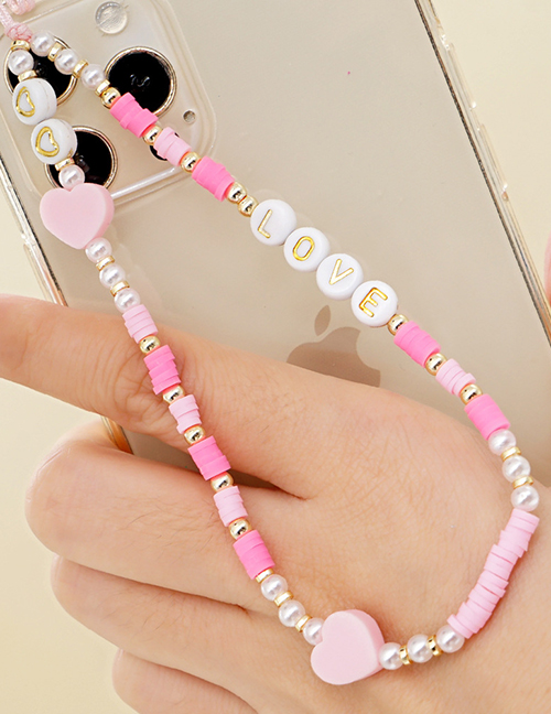 Fashion Pink Pearl Beaded Gold Bead Soft Ceramic Mobile Phone Strap