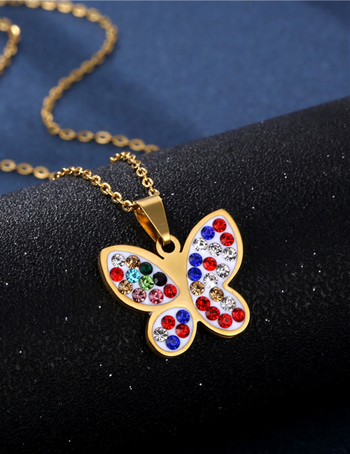 Fashion Gold Color Stainless Steel Butterfly Necklace With Fancy Diamonds