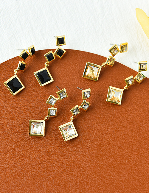 Fashion Gold Alloy Diamond Square Earrings