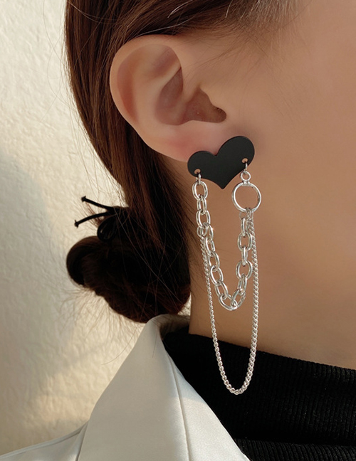 Fashion Silver Alloy Love Chain Earrings