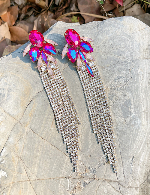 Fashion Red Alloy Diamond Geometric Tassel Earrings