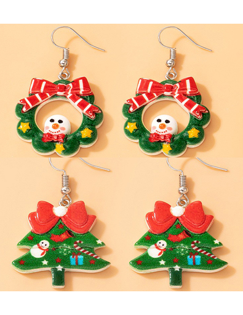 Fashion 2# Resin Christmas Wreath Snowman Bow Earrings
