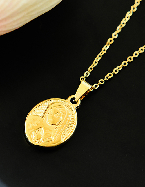 Fashion Gold Titanium Steel Round Portrait Necklace
