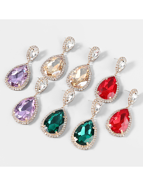 Fashion Gold Alloy Inlaid Drop-shaped Diamond Earrings