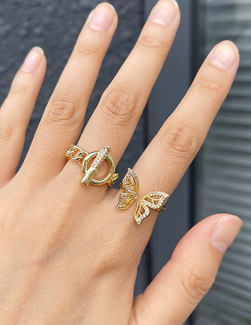 Fashion Gold Bronze Zircon Butterfly Ring