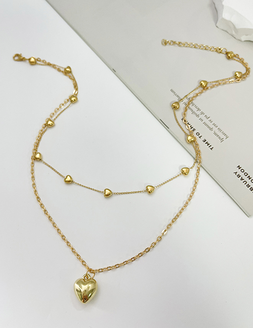 Fashion Gold Alloy Double Heart Double Necklace