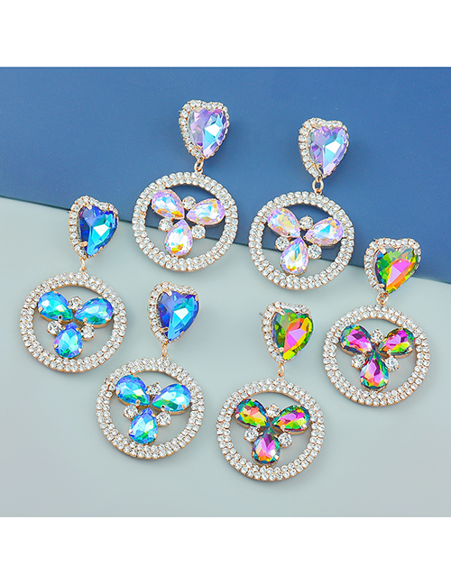 Fashion Blue Alloy Set Heart Diamond Round Floral Stud Earrings