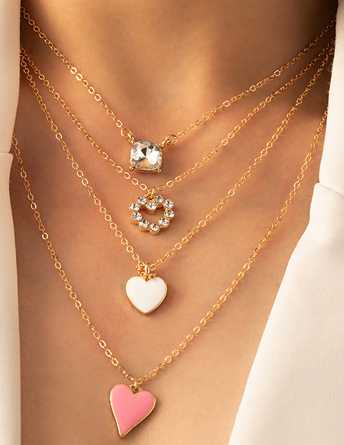 Fashion Pink Alloy Drip Oil Heart Necklace