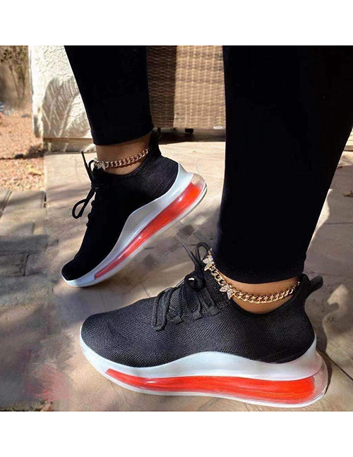 Fashion Orange Knitted Stretch Color-block Air Shoes
