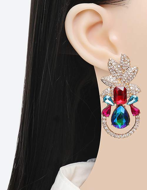 Fashion Ab Alloy Diamond Geometric Floral Stud Earrings