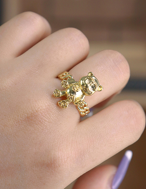 Fashion Gold Copper Gold Plated Cartoon Rose Bear Ring